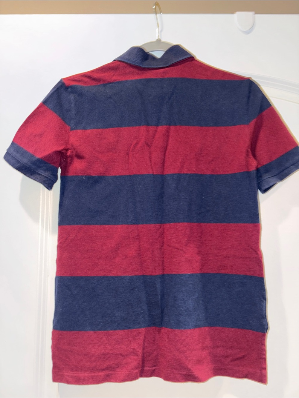 Polo by Ralph Lauren Navy & Burgundy Wide-Stripe Polo with Yellow Logo - Picture 4 of 4
